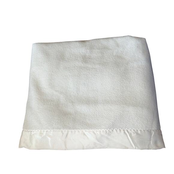 Blanket Vintage Fieldcrest Touch of Class Ivory Waffle Weave Satin Trim Twin - Picture 1 of 8